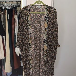 Long sheer floral kimono duster